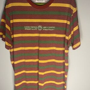 PacSun Red and Yellow Short Sleeve Tee with Retro Stripes